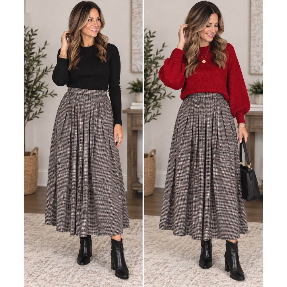Marisa Christina Classics Pleated Pull-On Maxi Skirt Geometric Print Medium